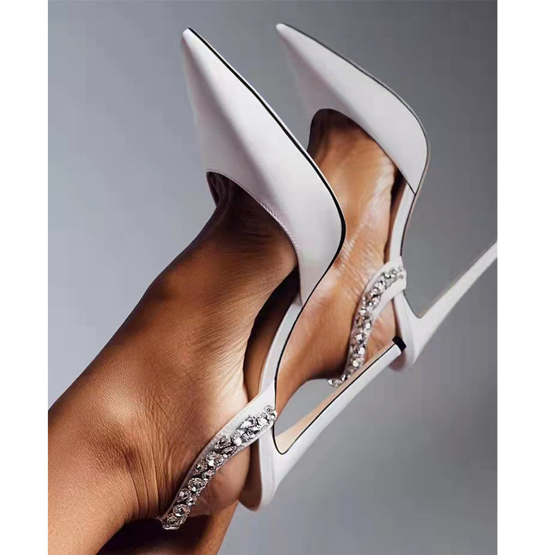 Rhinestone Side Empty Pointed High Heel Light Diamond Sandals