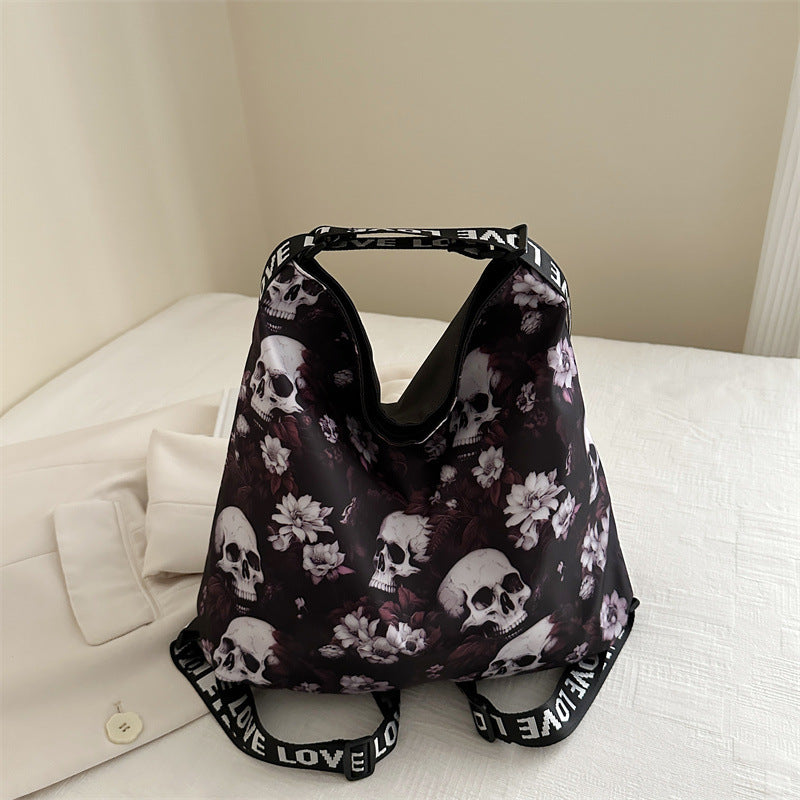 Women's Creative Skull Personality Large Capacity Nylon Shoulder Bag
