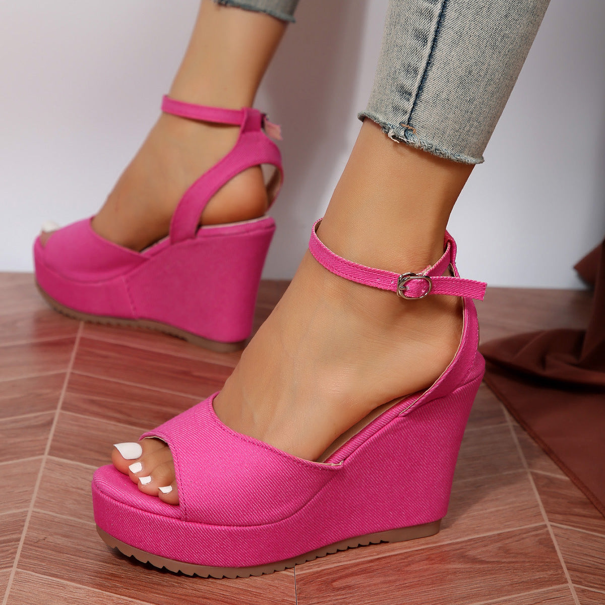 Peep-toe Waterproof Platform Wedge Sandals Wrist Strap
