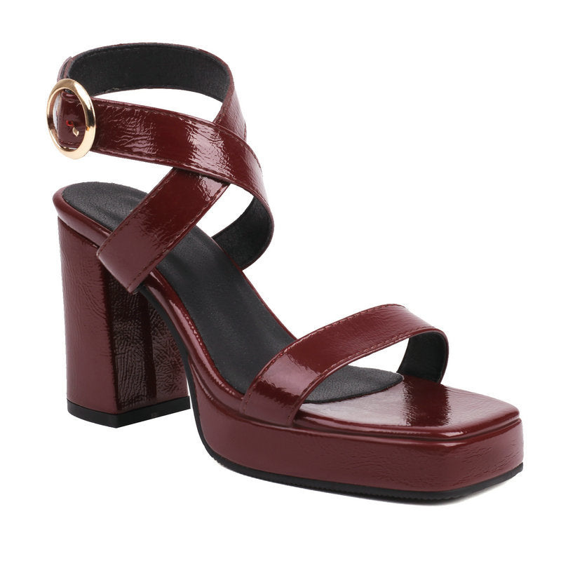 Square Toe Cross Buckle Strap Thick Bottom Chunky Heel Super High Heels
