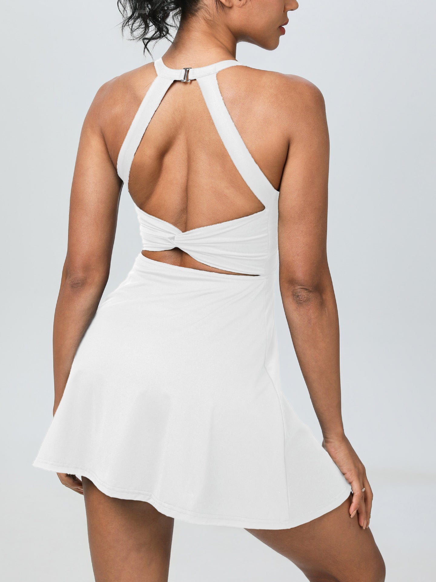 New Nude Feel Halter Beauty Back Exercise Dress Fake Two-piece Anti-exposure