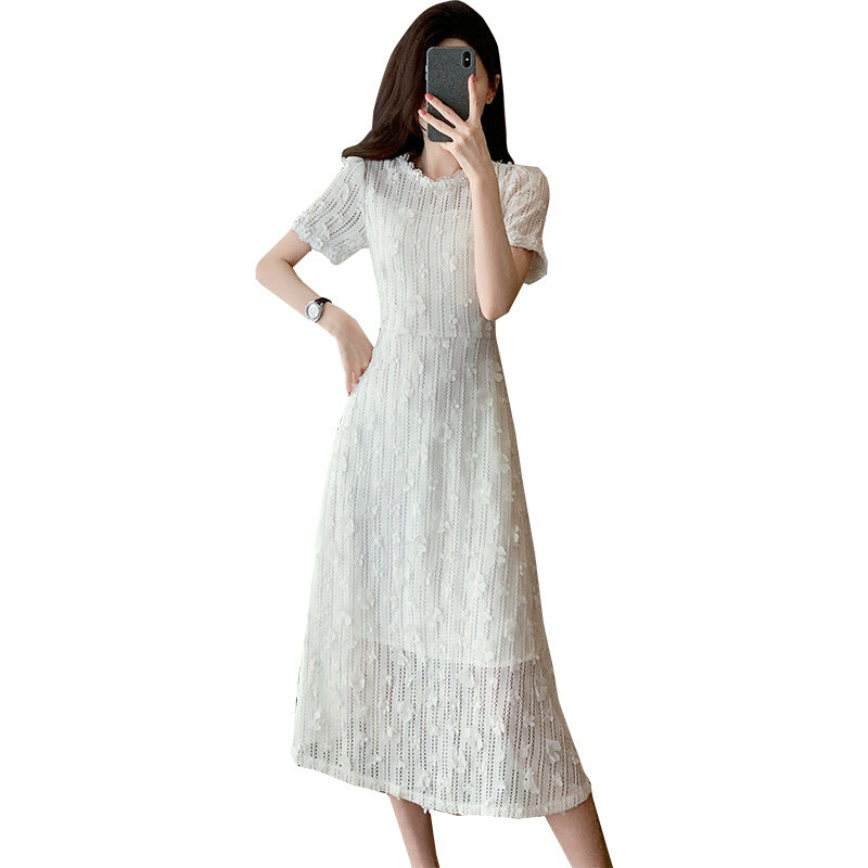 Creamy-white Embroidery A- Line Dress