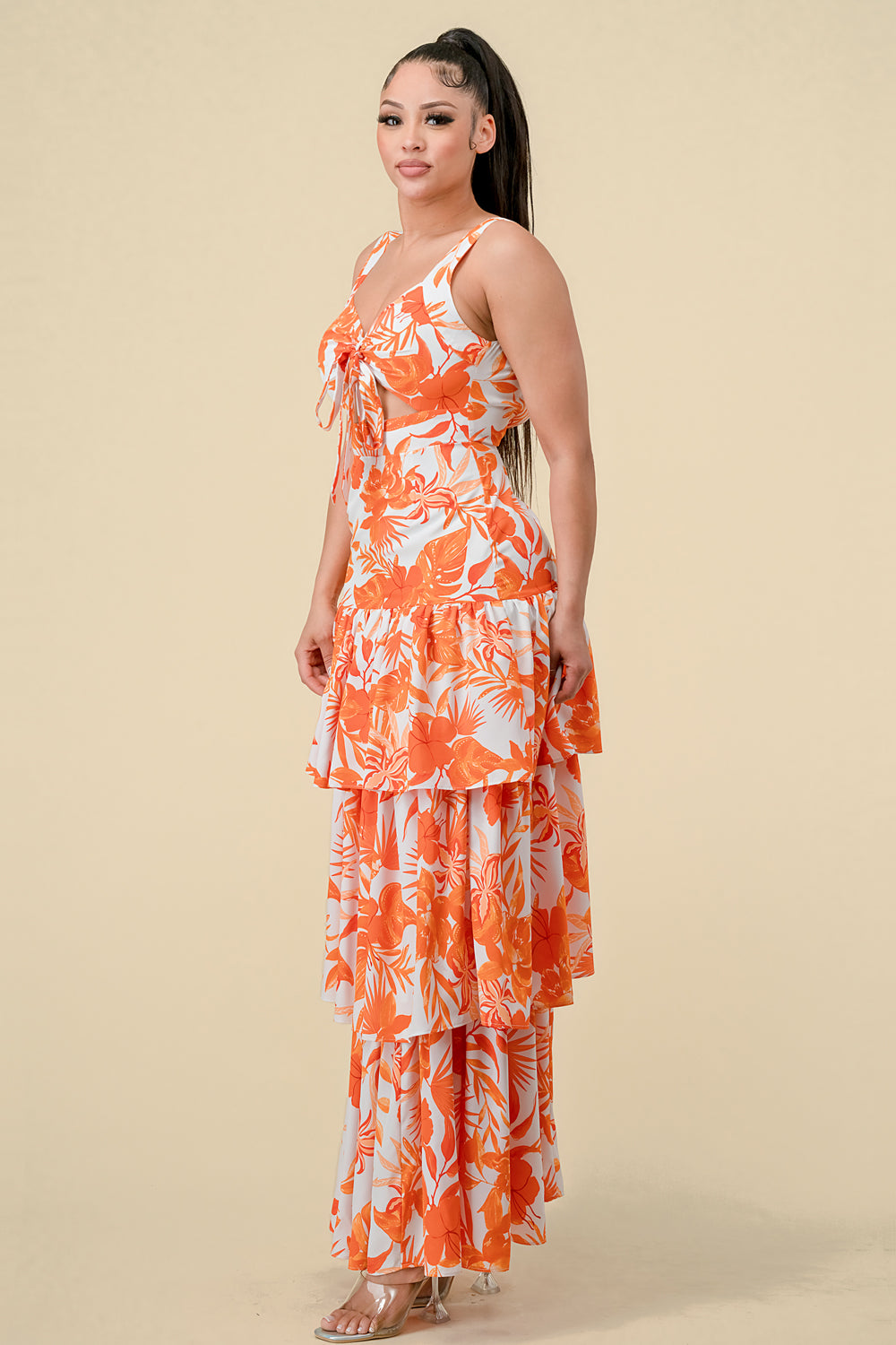 Long Sleeveless Printed Layer Maxi Dress