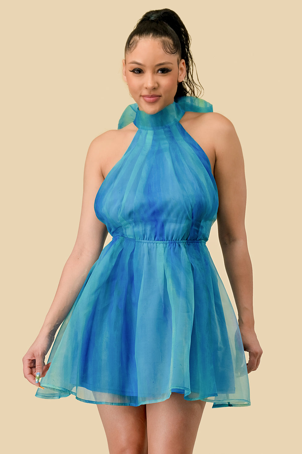 Ombre Halter Organza Short Dress