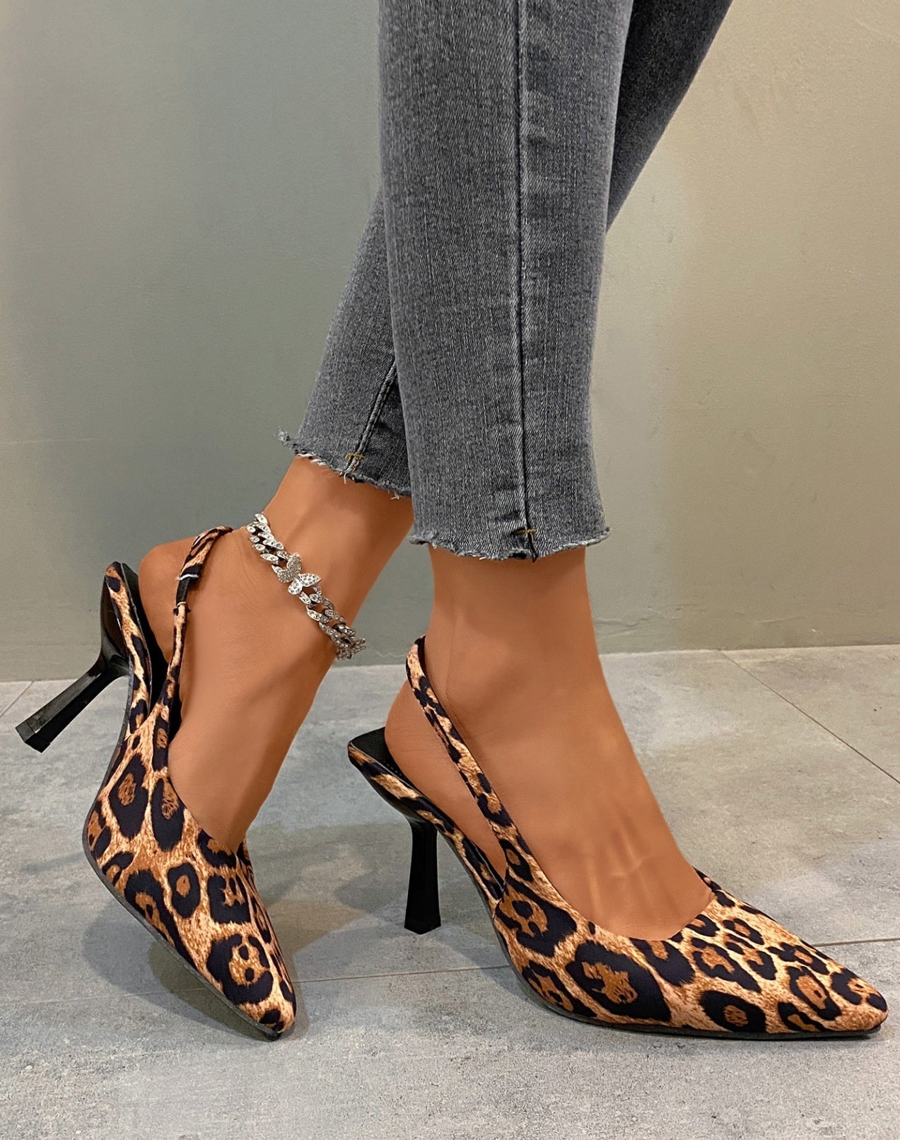 Women's Stiletto Pointed White Back Strap Shoes Slim-fit Strap High Heels