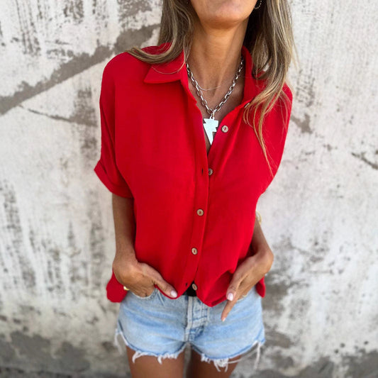 Women's Turn-down Collar Casual Blouse Tops Ladies