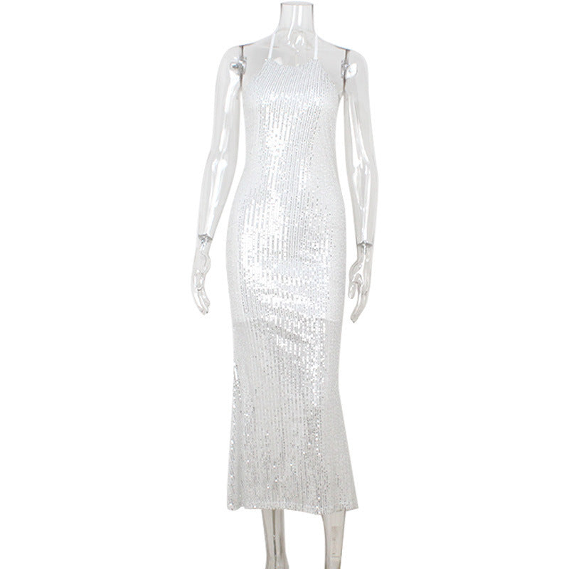 Halter Backless Slim Fit Temperament Entry Lux Sequined Dress