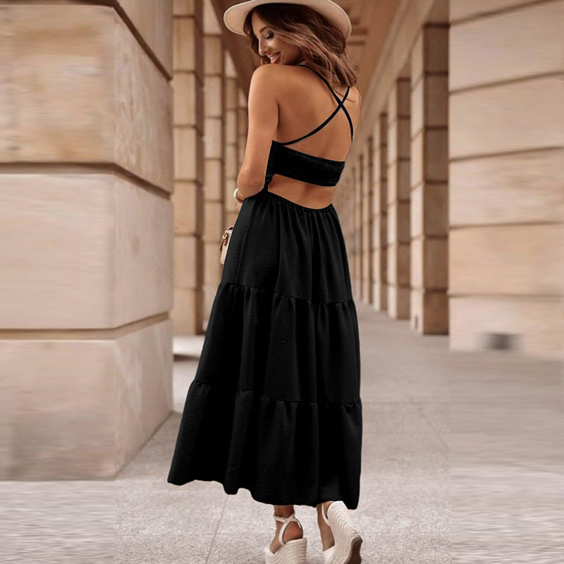 New Solid Color Suspender Dress For Women