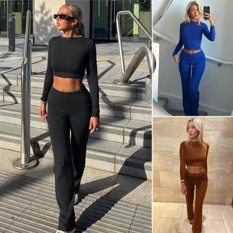 Women's Casual Long Sleeve Top And Trousers Suit