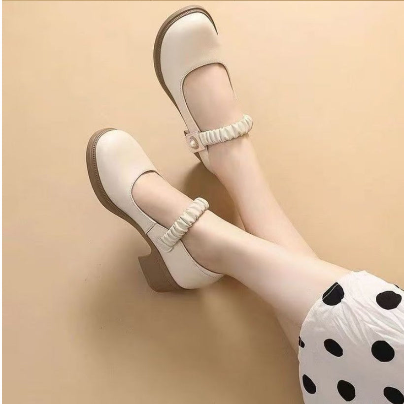 Mary Jane Leather Shoes Women's Pearl Japanese Style