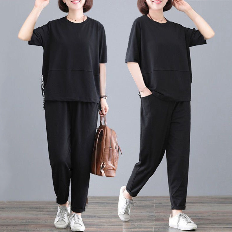 Versatile Short-sleeved Wide-leg Pants Two-piece Set