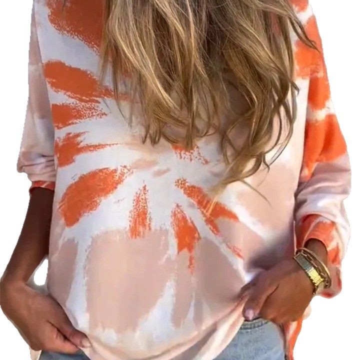 Women's New Round Neck Batwing Long Sleeve Casual Loose-fitting T-shirt