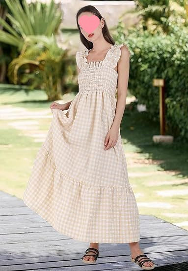 Summer Plaid Print Pleated Ruffle Dress INS Fashion Sleeveless A-line Swing Beach Dress Women's Clothing