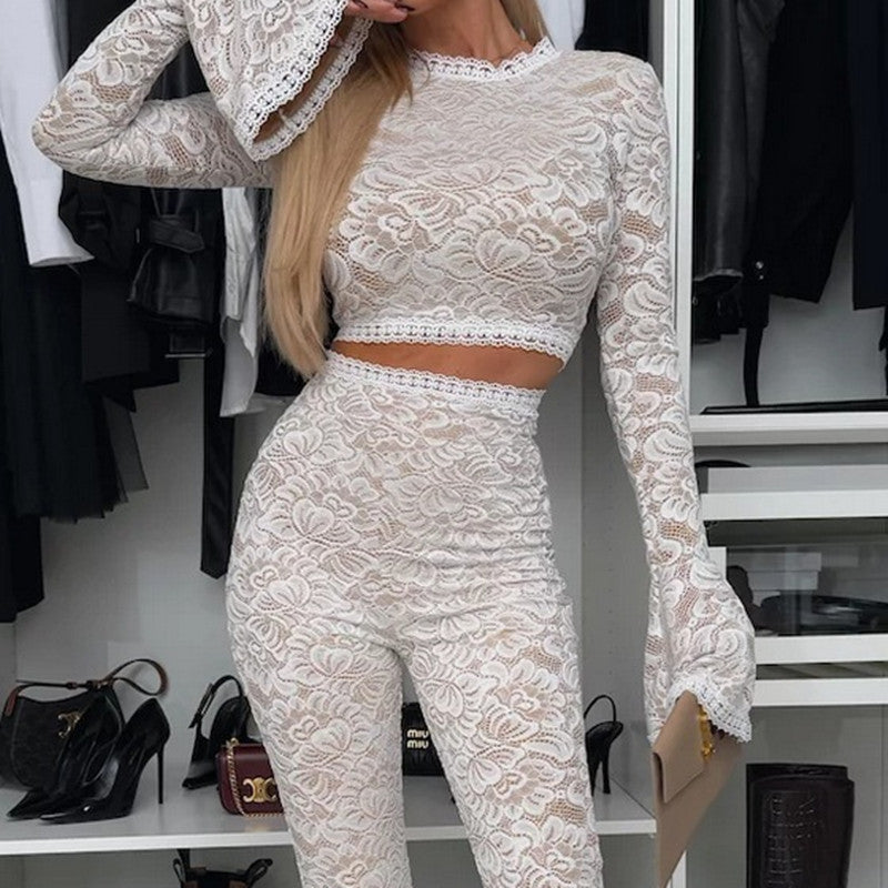 Long Sleeve Lace Slim Fit Two-piece Suit Women