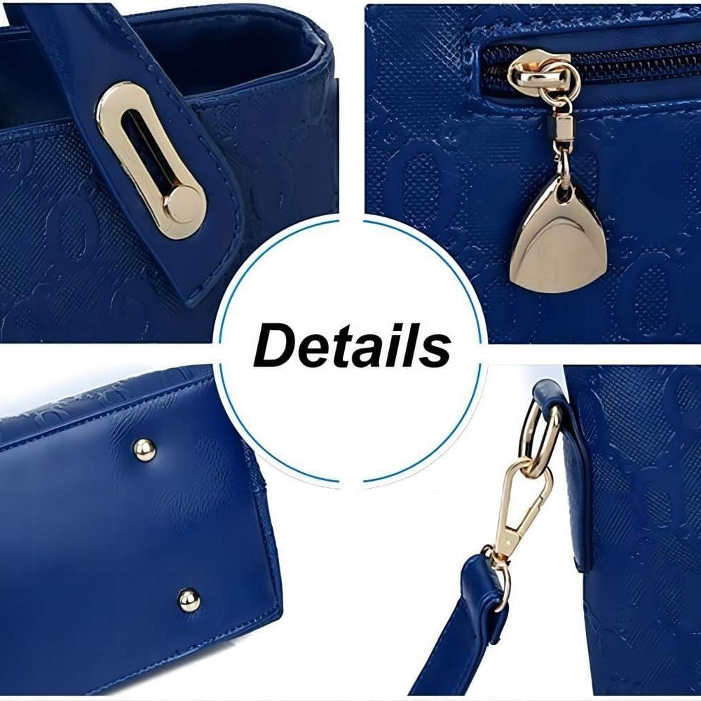 Women 4Pcs Top Handle Satchel Hobo PU Leather Handbag Set Large Tote Purse  Shoulder Bag  Card Holder