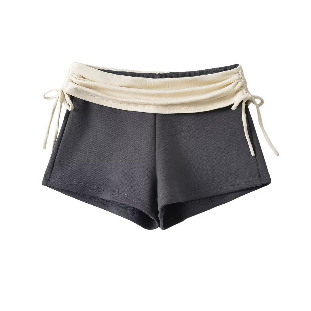 Fashion Stitching Side Drawstring Hot Pants