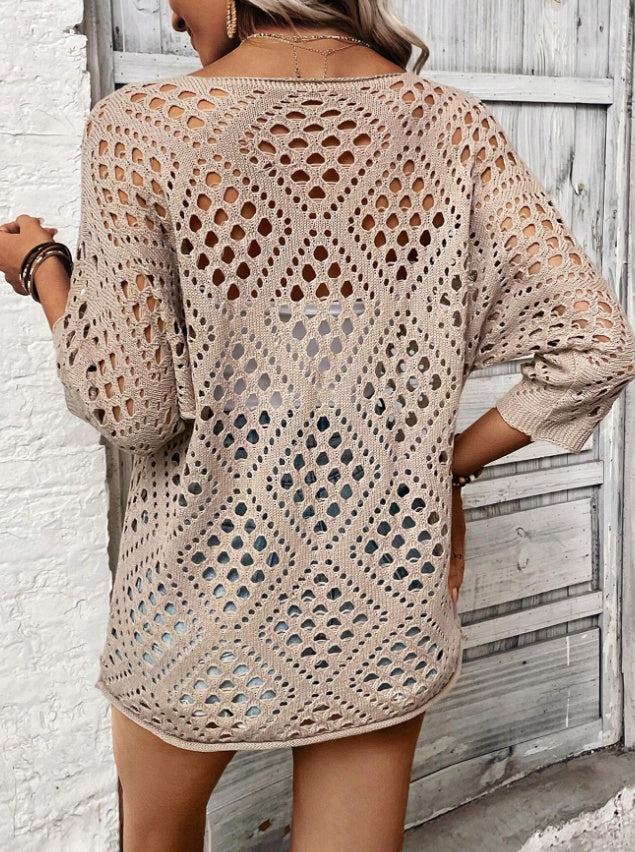 Women's Loose Casual Sleeve Hollow Knit Top
