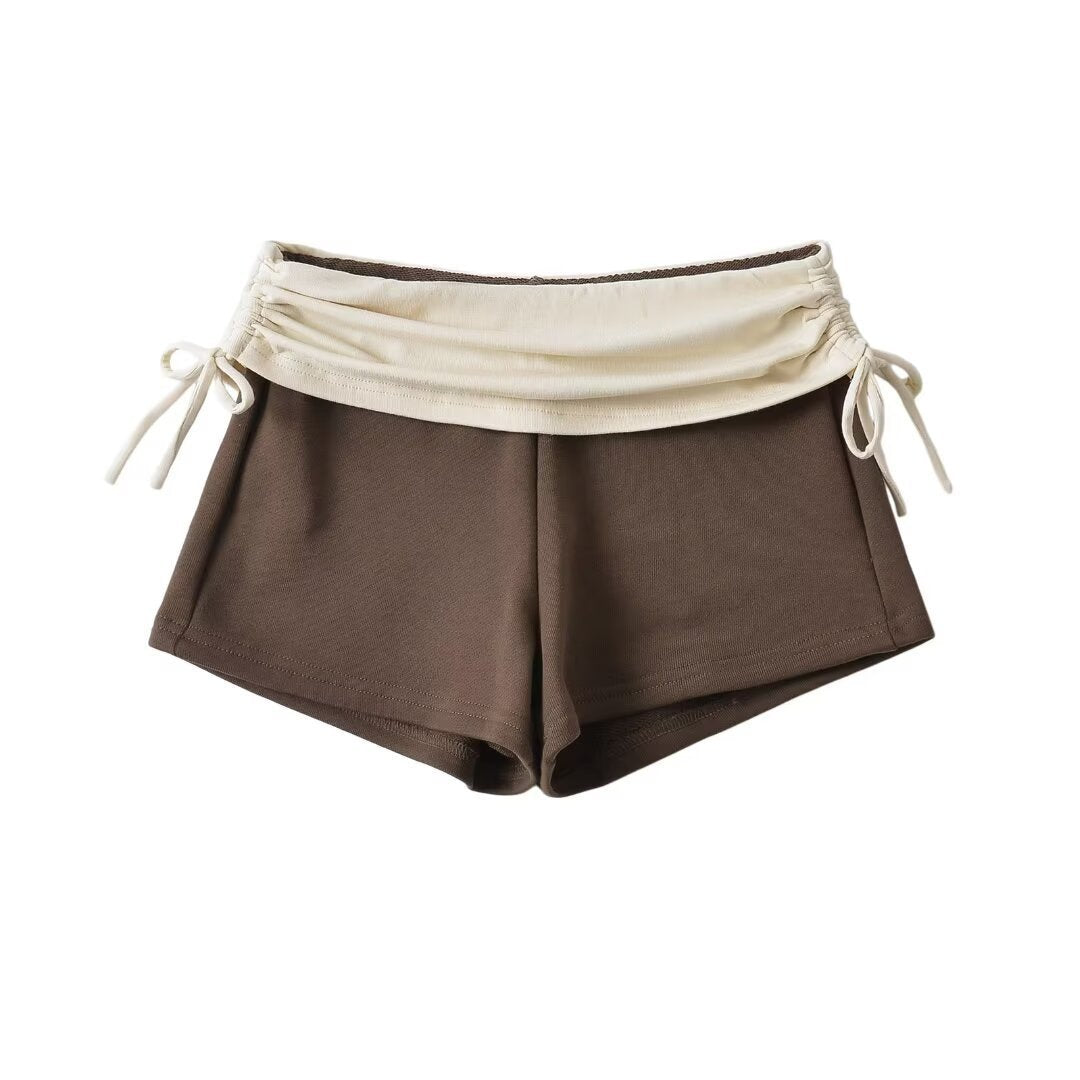 Fashion Stitching Side Drawstring Hot Pants