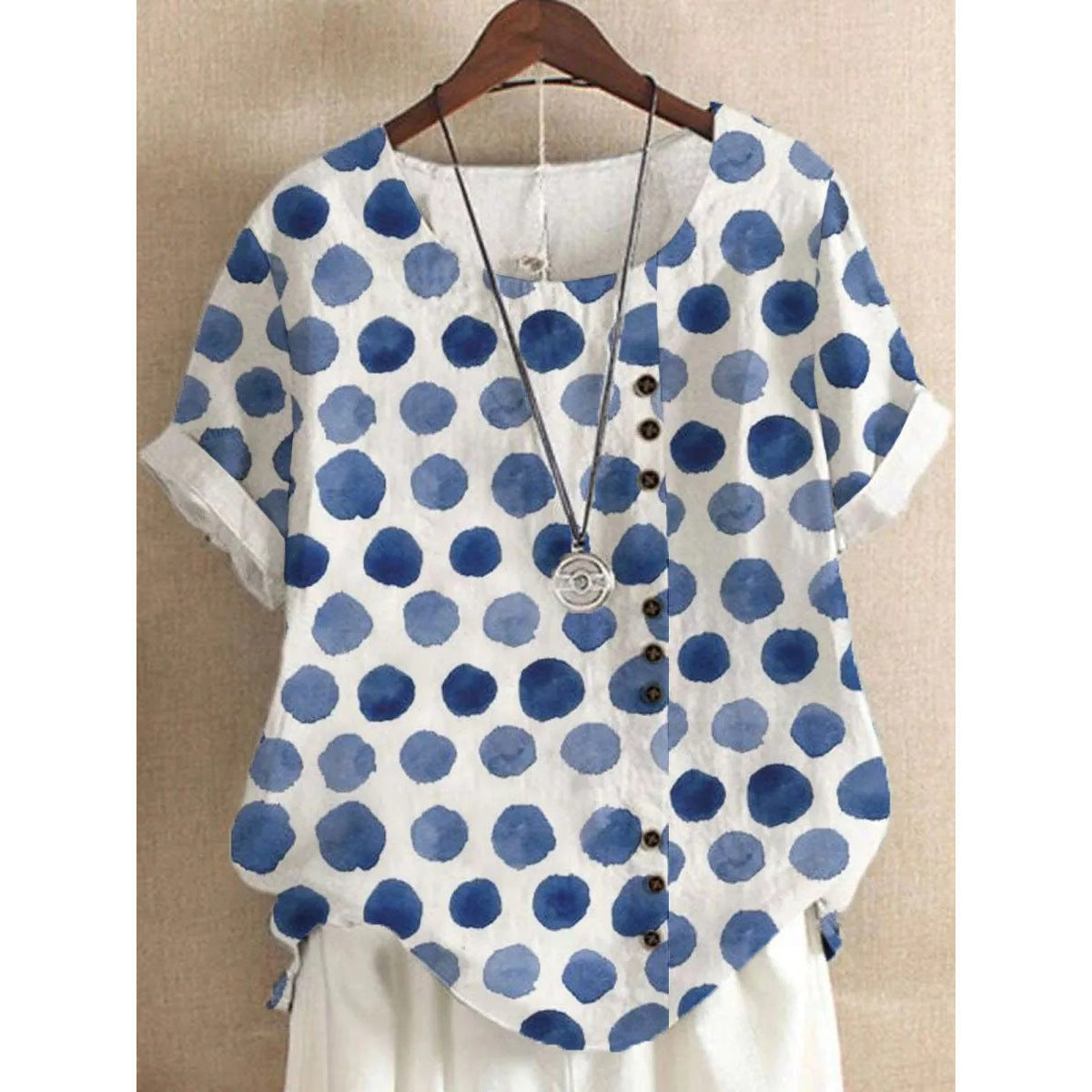 Summer New Printed Floral Button Short Sleeve