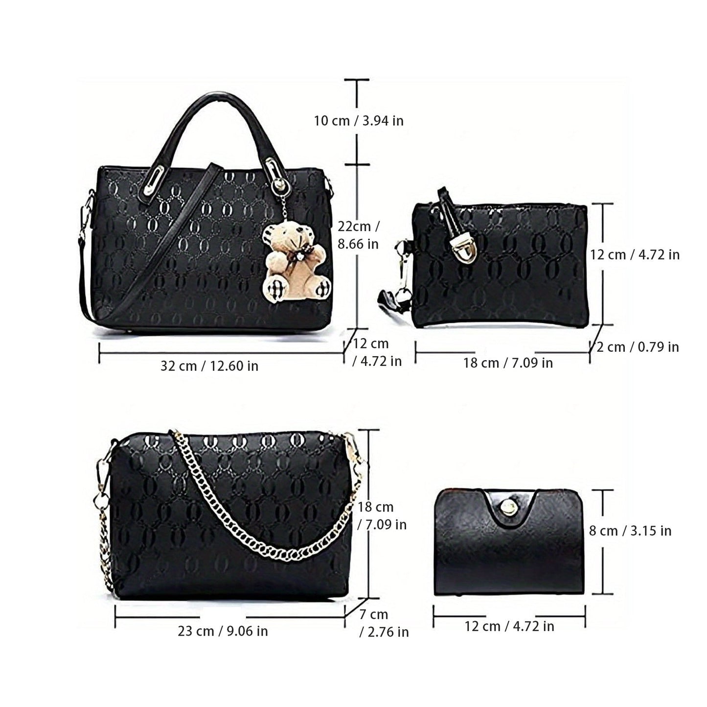 Women 4Pcs Top Handle Satchel Hobo PU Leather Handbag Set Large Tote Purse  Shoulder Bag  Card Holder