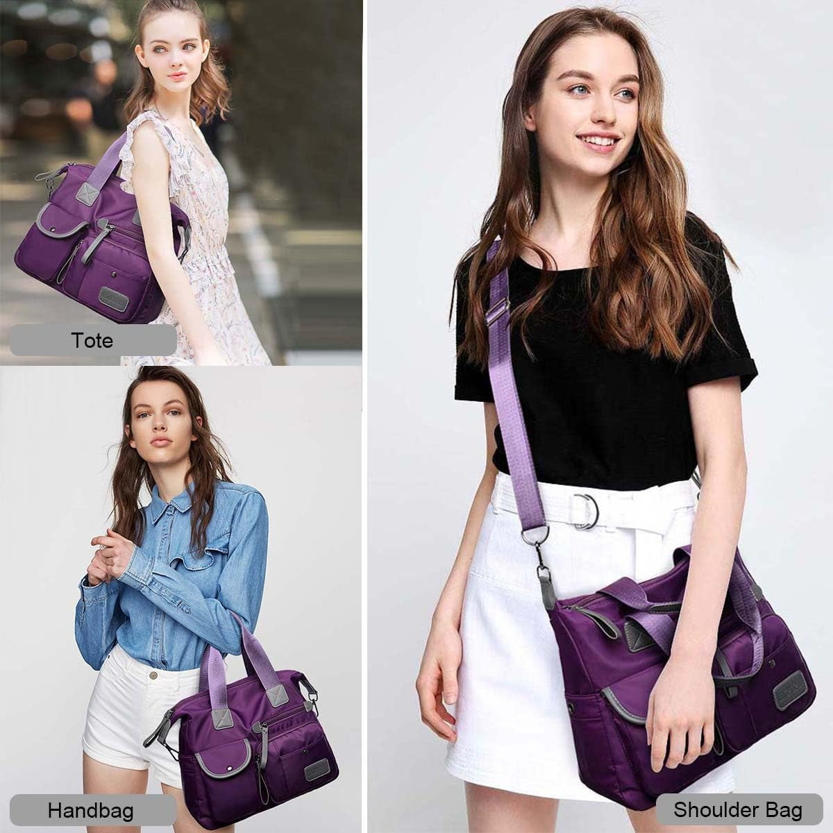 Tote Bag For Women, Multi Pockets Shoulder Handbag, Nurse Bag For Work, Large Cross Body Purse, Fashion Nylon Top Handle Satchel