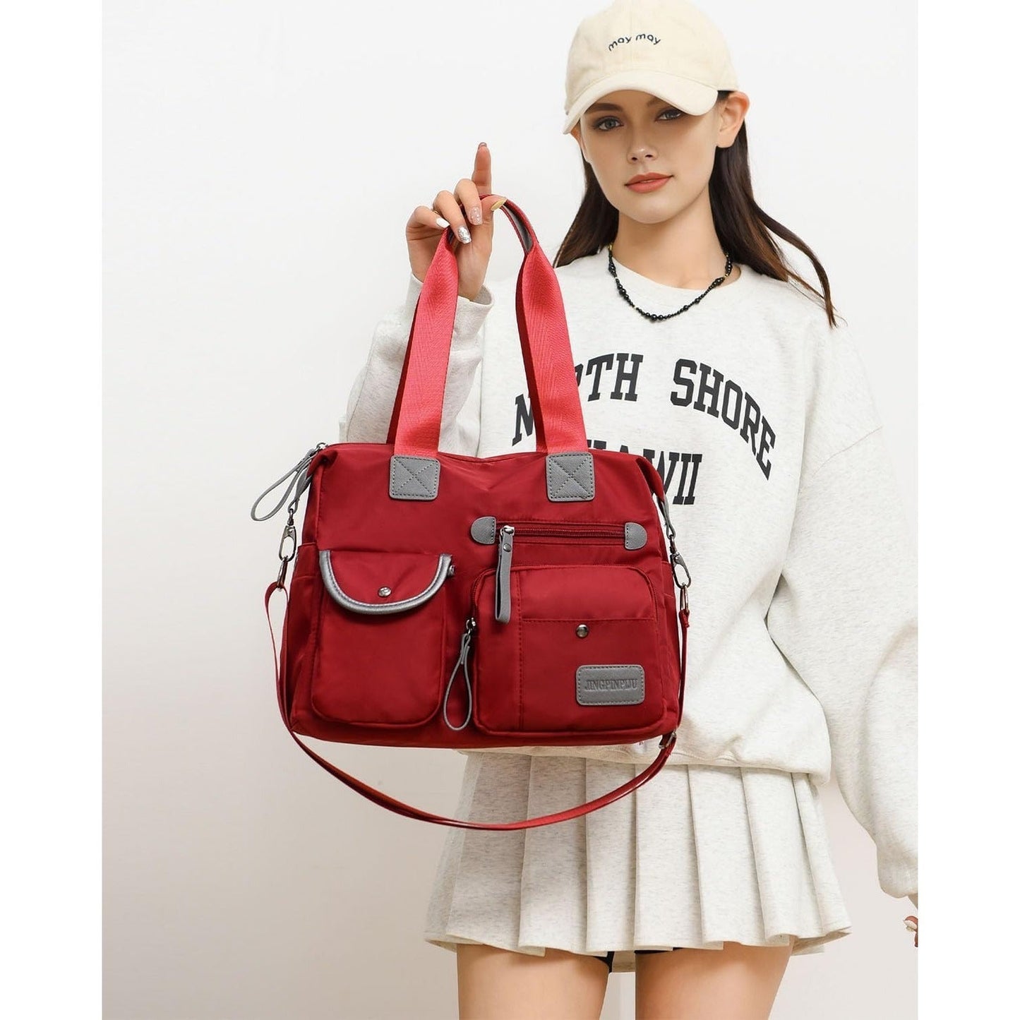 Tote Bag For Women, Multi Pockets Shoulder Handbag, Nurse Bag For Work, Large Cross Body Purse, Fashion Nylon Top Handle Satchel