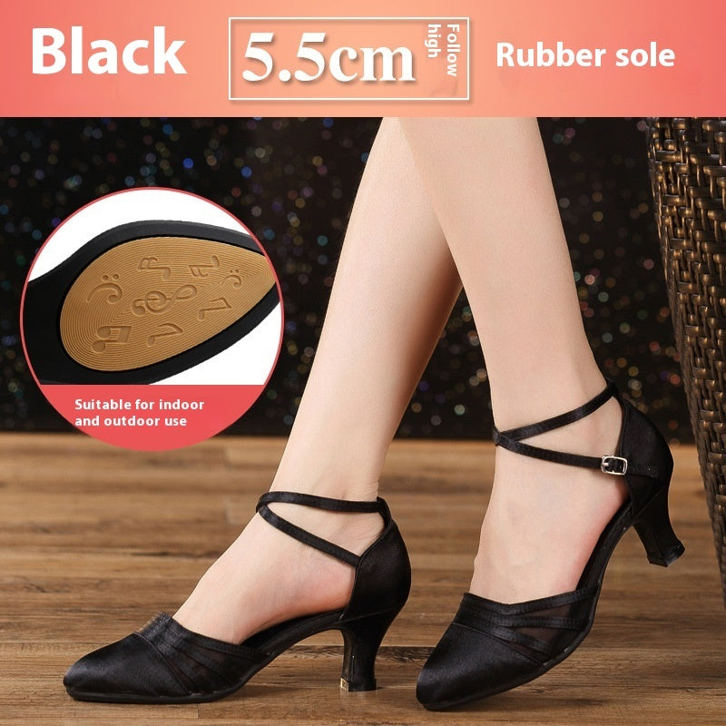 Women's Rubber Sole Latin Dance Shoes Mid Heel