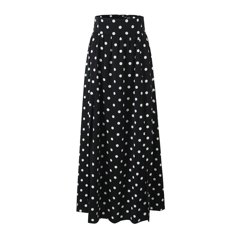 Seaside Vacation Sexy Polka Dot Split Top Mid-length Dress Set