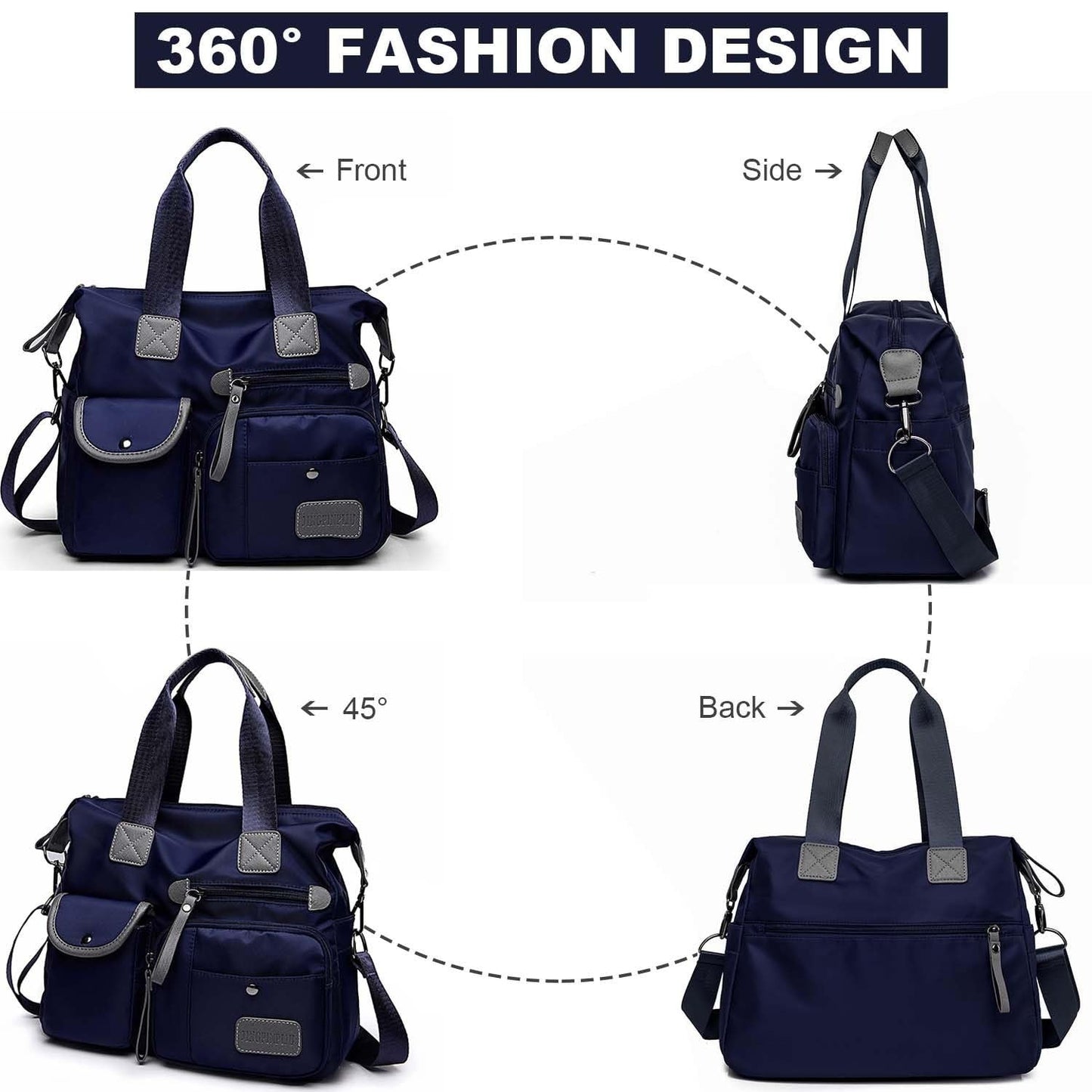 Tote Bag For Women, Multi Pockets Shoulder Handbag, Nurse Bag For Work, Large Cross Body Purse, Fashion Nylon Top Handle Satchel