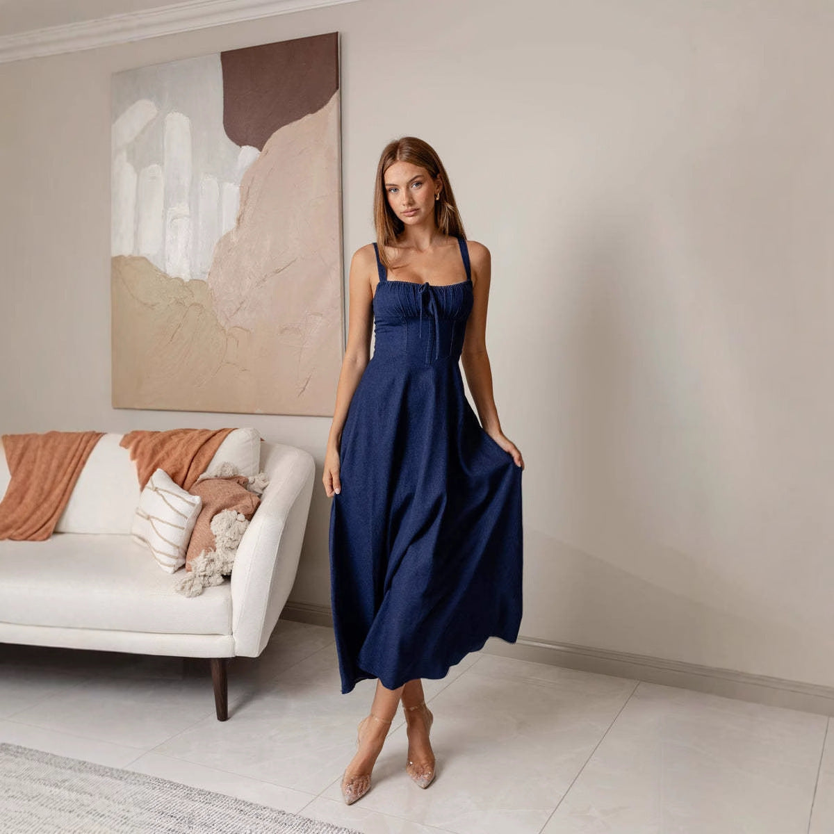 Sexy Backless Sleeveless Denim Dress