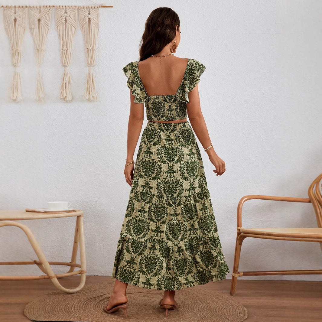 Tea Break Floral Strap Dress Female Midriff Outfit Slimming Temperament High-end Sense