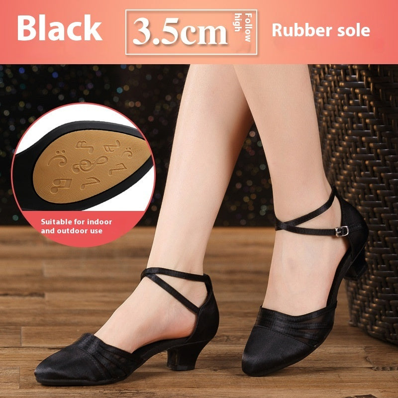 Women's Rubber Sole Latin Dance Shoes Mid Heel
