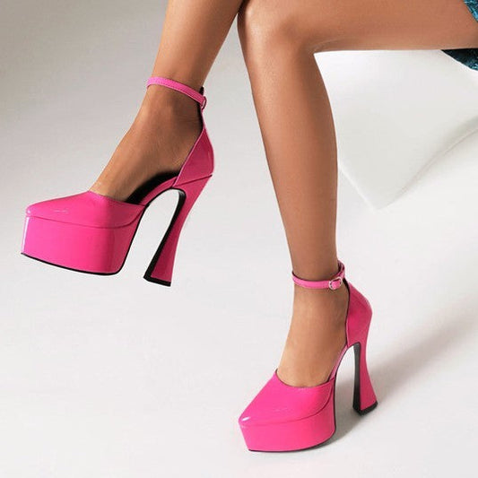 Pointed Toe Chunky Heel Buckle Women's Shoes