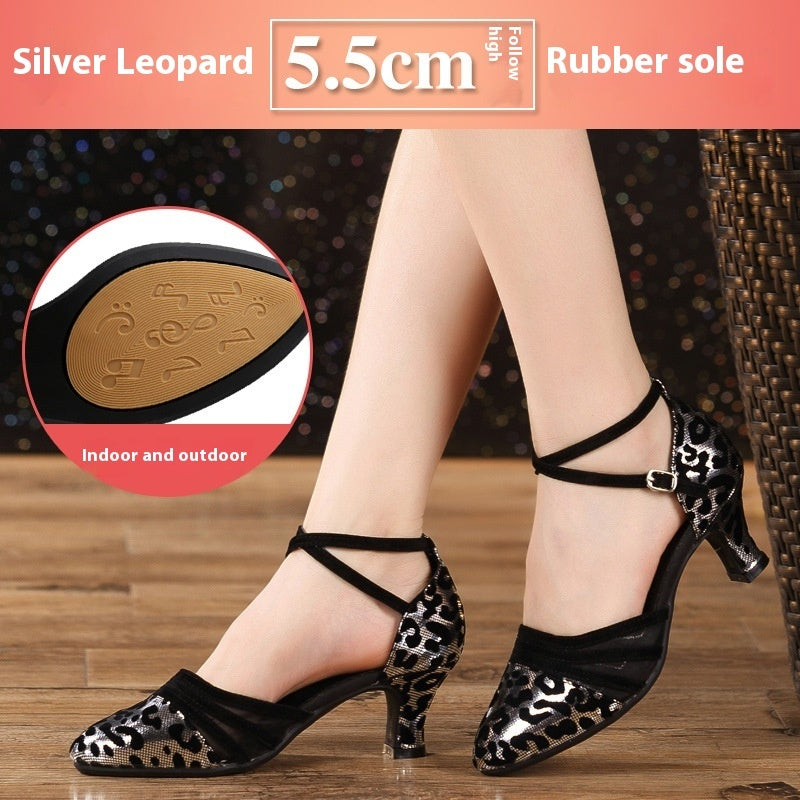 Women's Rubber Sole Latin Dance Shoes Mid Heel