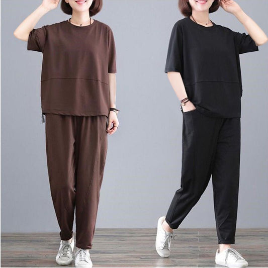 Versatile Short-sleeved Wide-leg Pants Two-piece Set