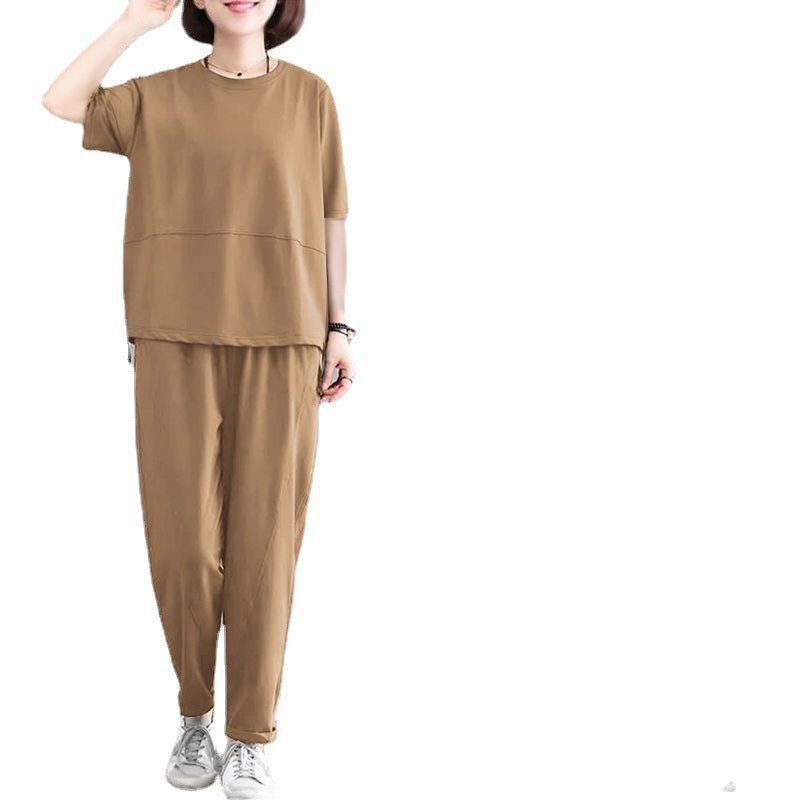 Versatile Short-sleeved Wide-leg Pants Two-piece Set