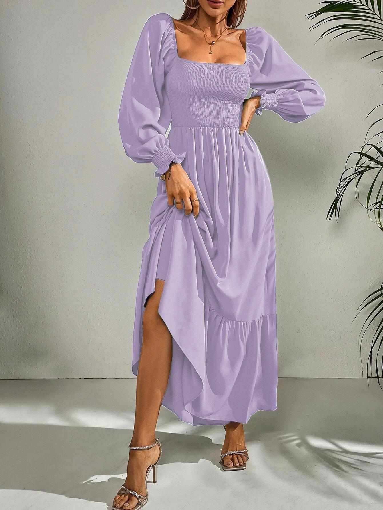 Pullover Square Collar Long Sleeve Ruffled High Waist Tight Temperament Dress