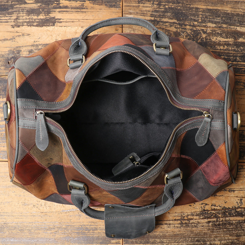 Vintage Leather Rhombus Portable Travel Bag