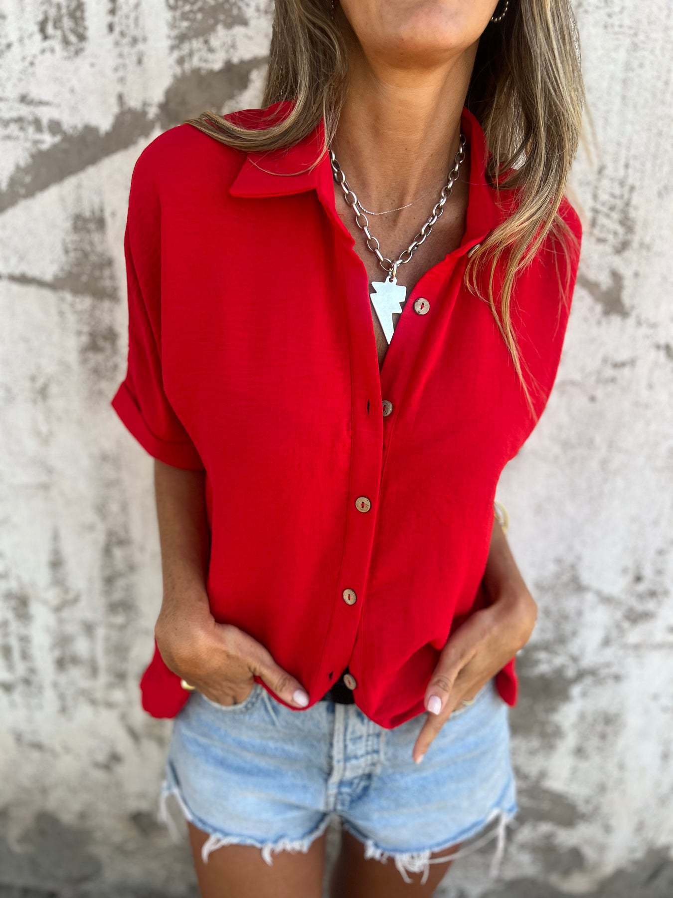 Women's Turn-down Collar Casual Blouse Tops Ladies