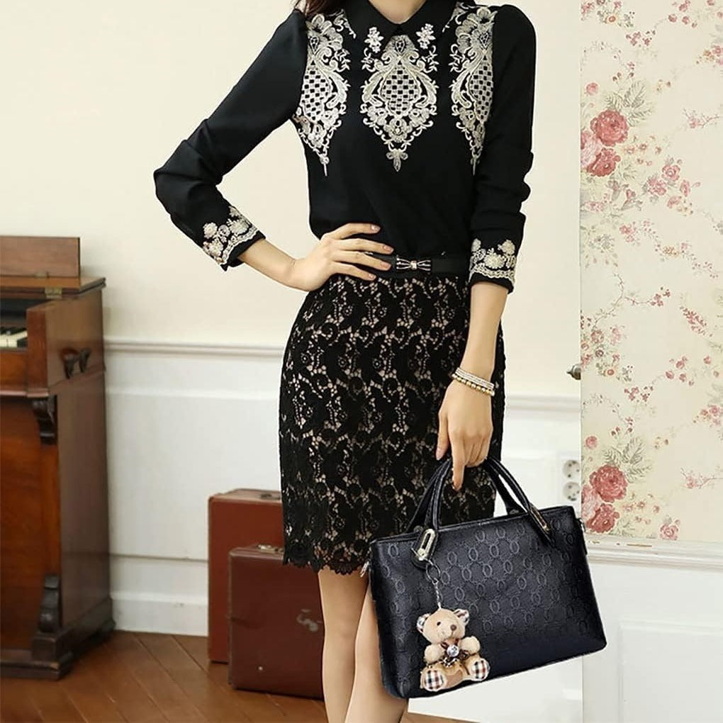 Women 4Pcs Top Handle Satchel Hobo PU Leather Handbag Set Large Tote Purse  Shoulder Bag  Card Holder