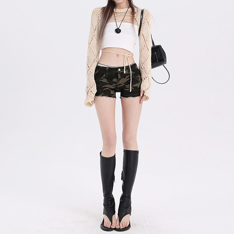 New Low Waist Camouflage Denim Super Shorts Women