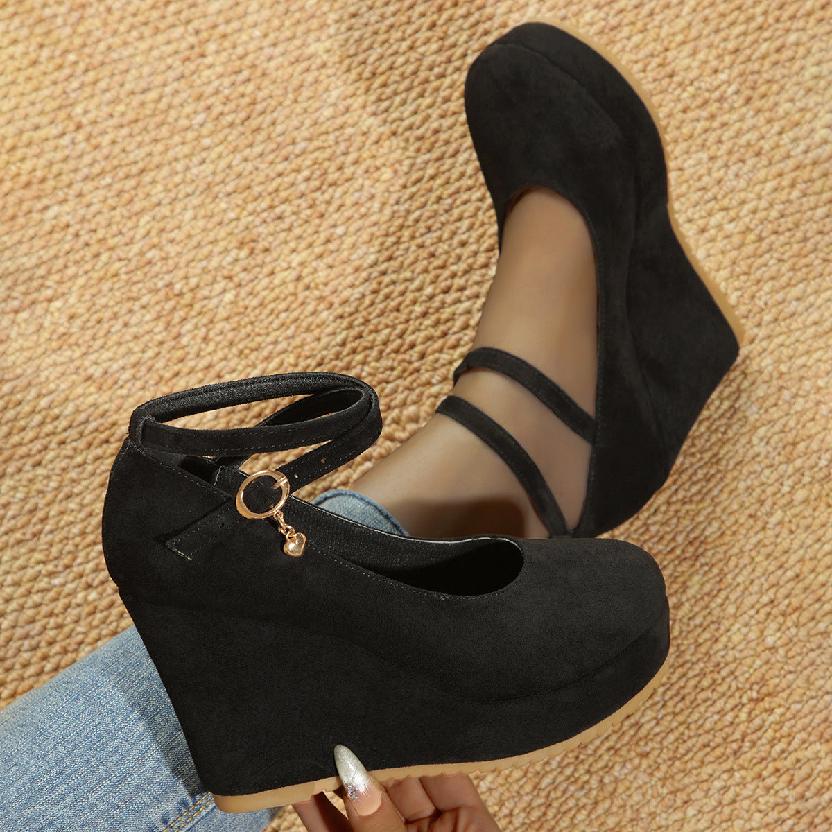 Women's Fashion Wedge Thick Bottom Single Strap Shoes