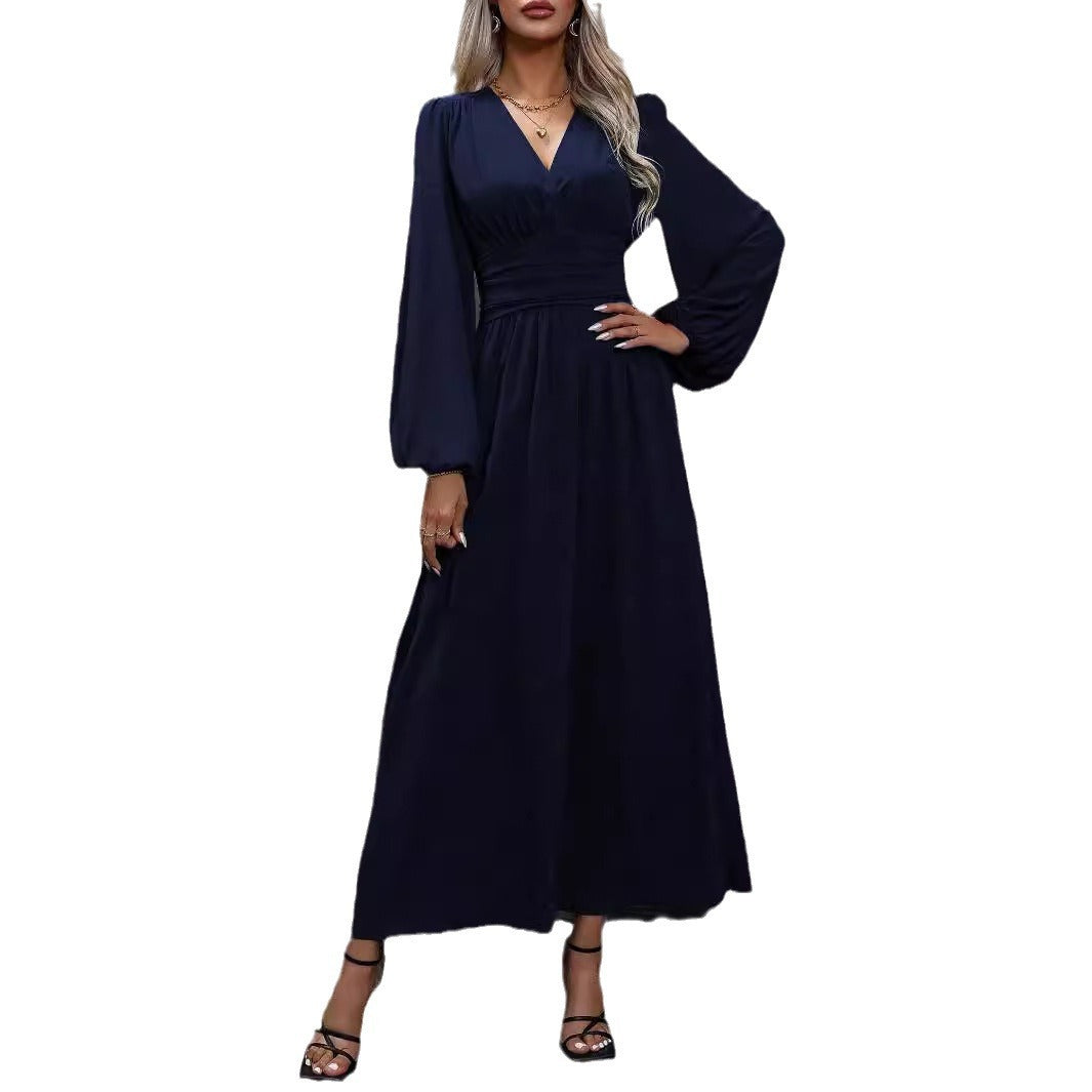 Lantern Sleeve Smocking High Slit Dress
