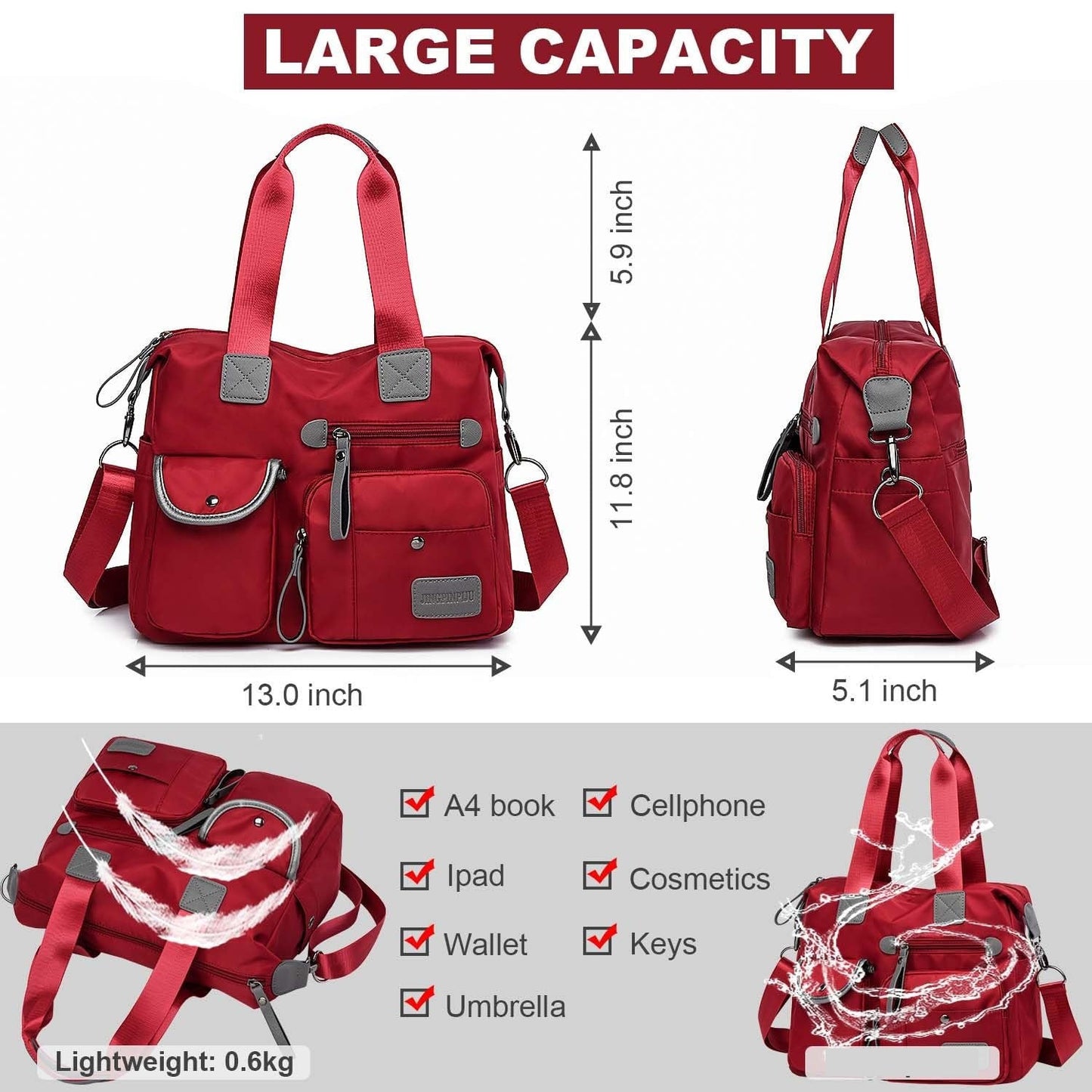 Tote Bag For Women, Multi Pockets Shoulder Handbag, Nurse Bag For Work, Large Cross Body Purse, Fashion Nylon Top Handle Satchel