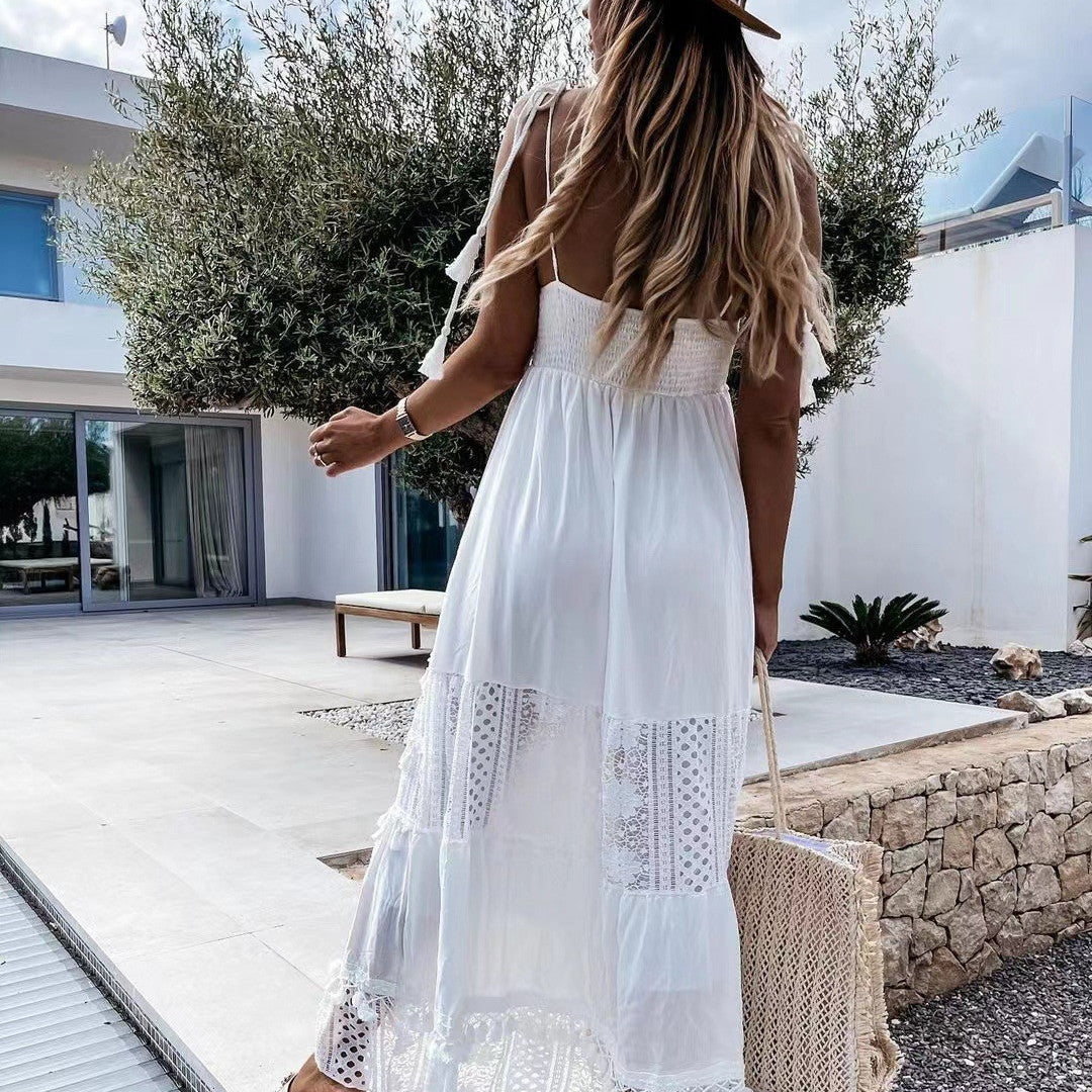 Women's Casual Lace Panel Sleeveless Long Dress