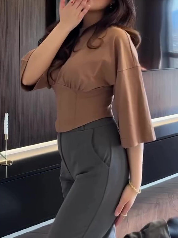 Solid Color Short Sleeve Cropped Top