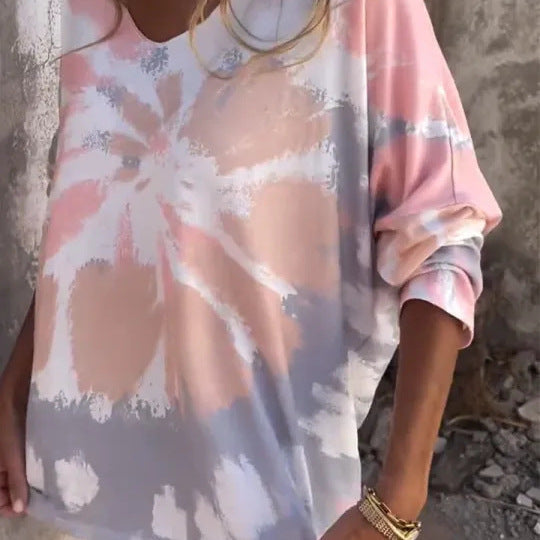 Women's New Round Neck Batwing Long Sleeve Casual Loose-fitting T-shirt