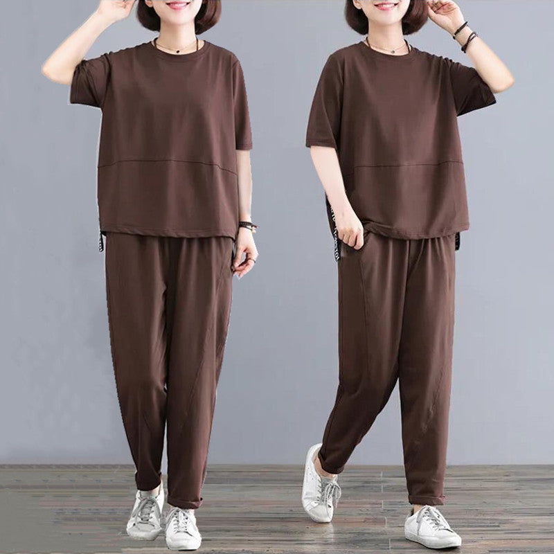 Versatile Short-sleeved Wide-leg Pants Two-piece Set