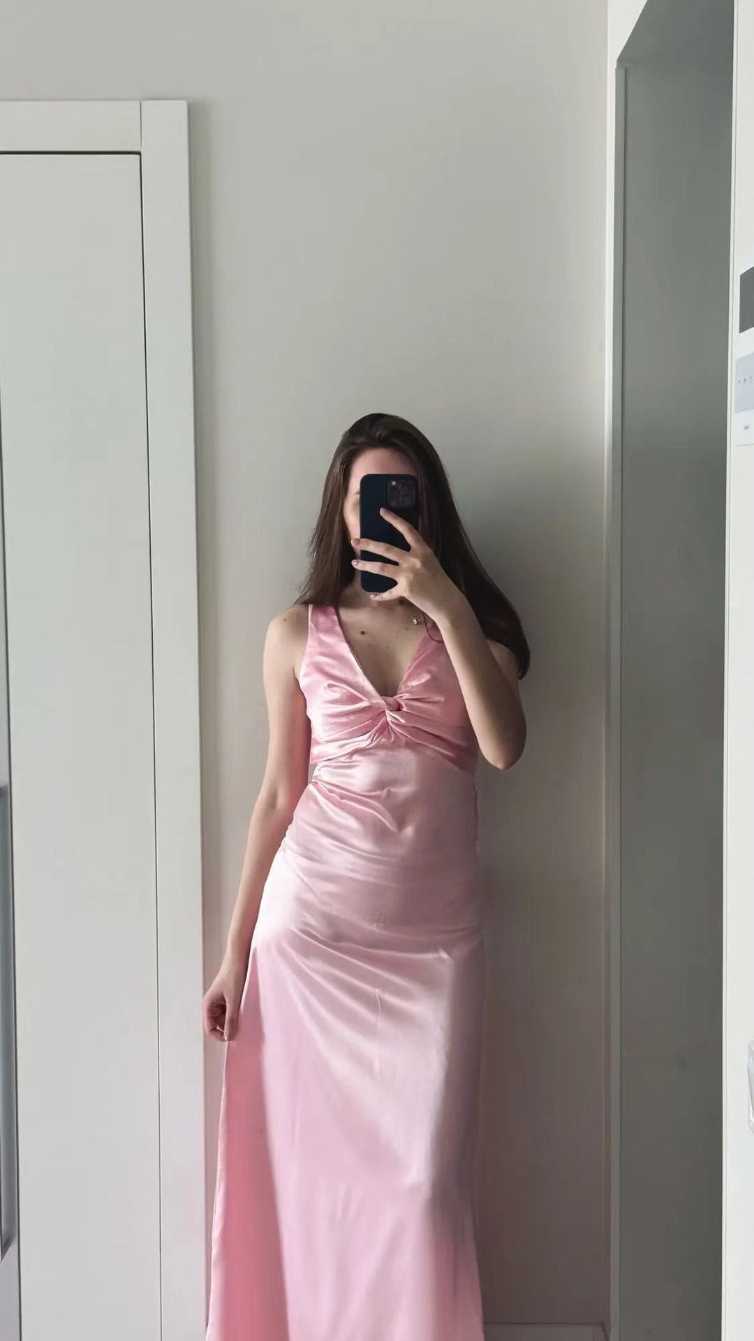 Fashion Sexy V-neck Lace Up Backless Maxi Dress Slim Fit Satin Dress