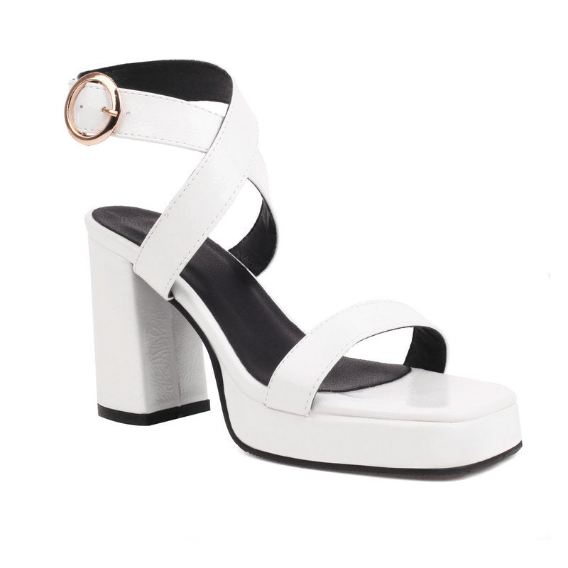 Square Toe Cross Buckle Strap Thick Bottom Chunky Heel Super High Heels